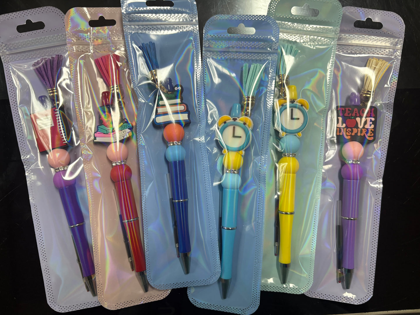 3 Hand-Made Beaded Pens for Teacher Gifts (Random colors & random design)
