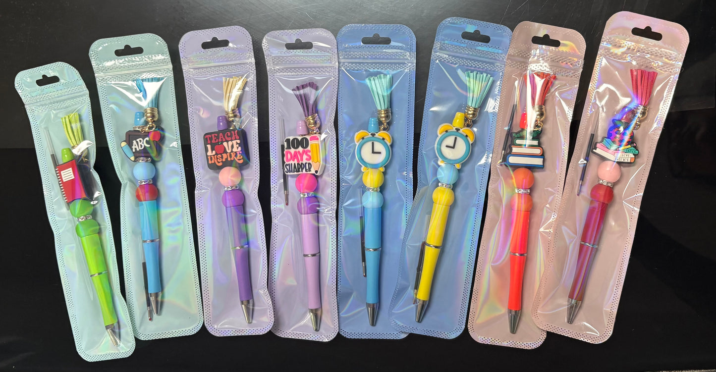 3 Hand-Made Beaded Pens for Teacher Gifts (Random colors & random design)