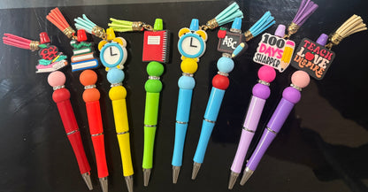 3 Hand-Made Beaded Pens for Teacher Gifts (Random colors & random design)