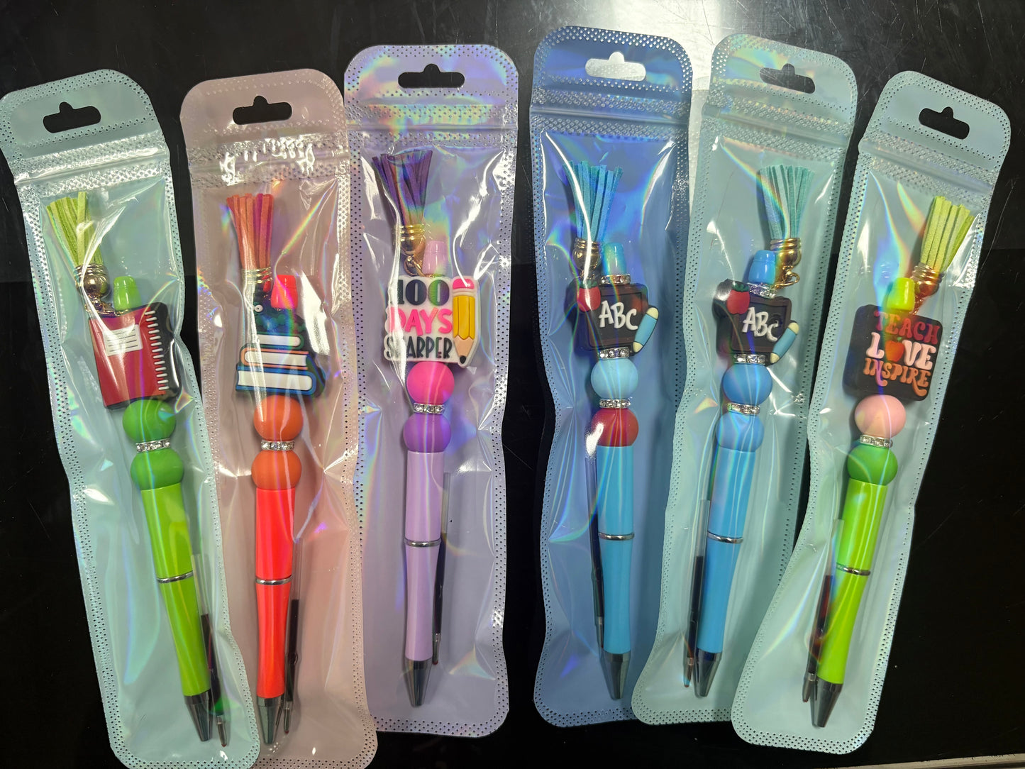 3 Hand-Made Beaded Pens for Teacher Gifts (Random colors & random design)