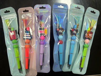3 Hand-Made Beaded Pens for Teacher Gifts (Random colors & random design)