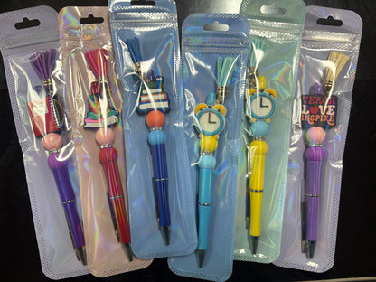 3 Hand-Made Beaded Pens for Teacher Gifts (Random colors & random design)