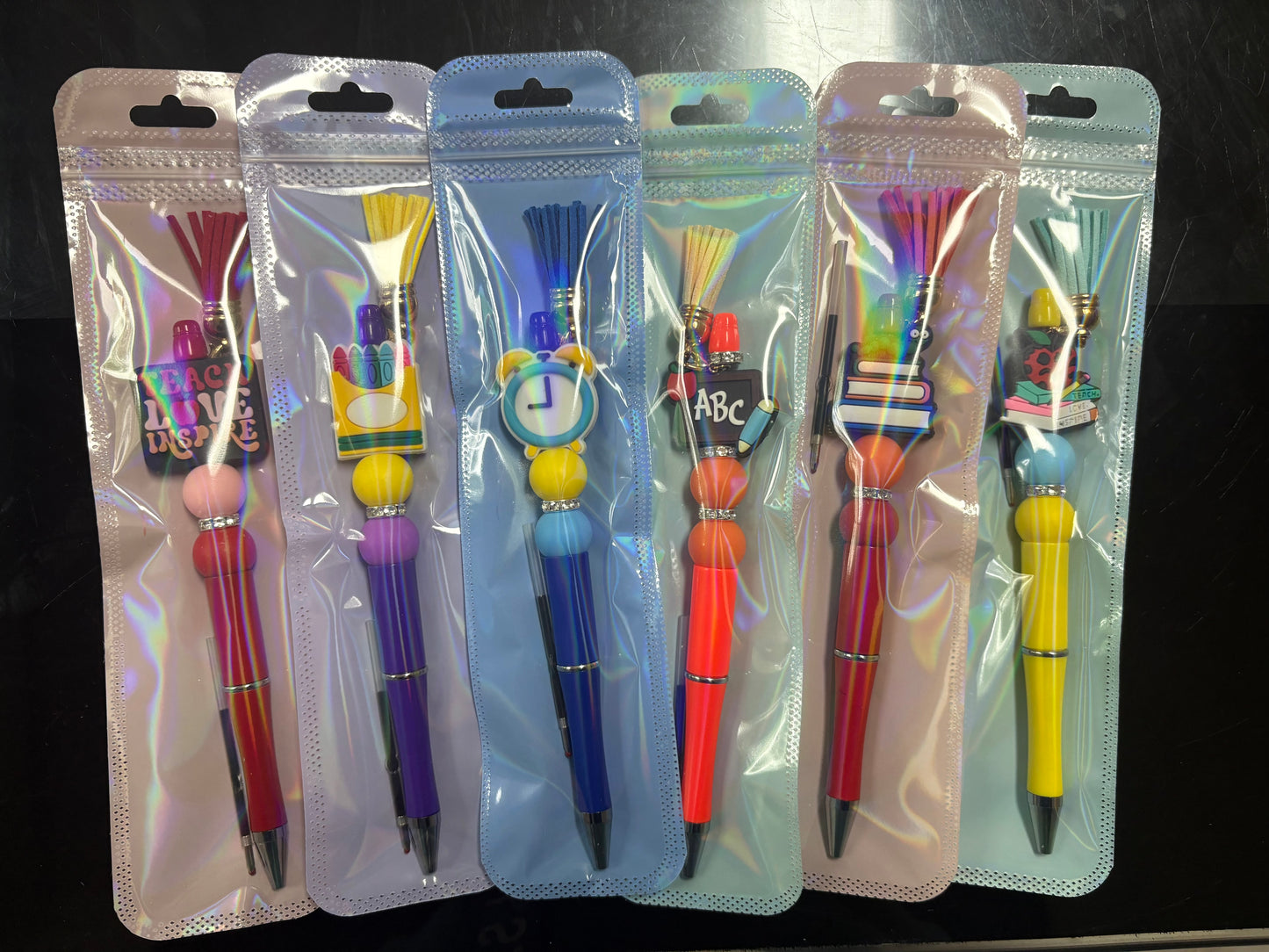 3 Hand-Made Beaded Pens for Teacher Gifts (Random colors & random design)